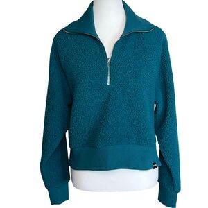 PINK Victoria Secret Long Sleeve Dark Teal Sherpa 1/4 Zip Pullover Top Size S